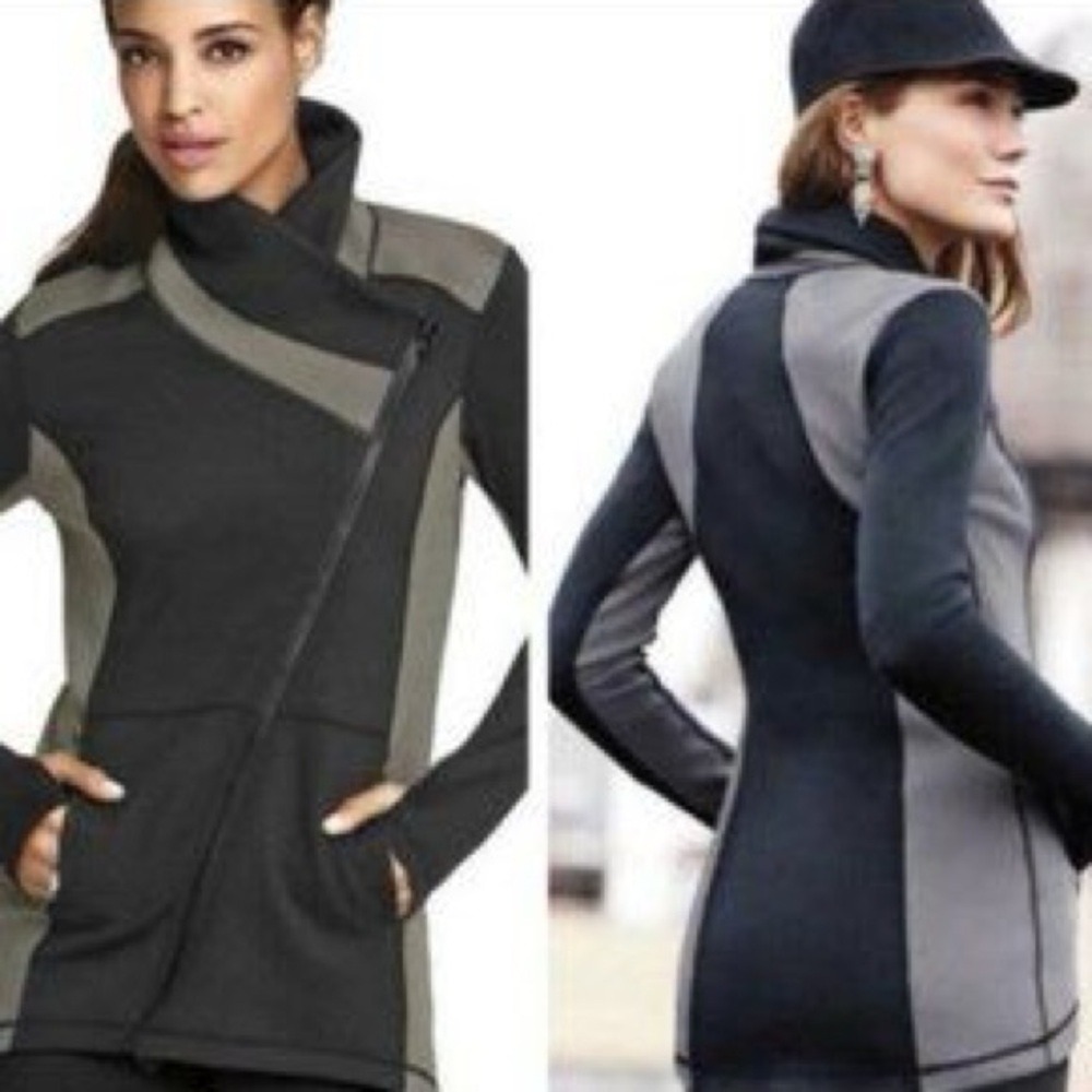 CAbi Asymmetrical Zip Jacket Black Grey Colorblock Athletic Athleisure Size S
